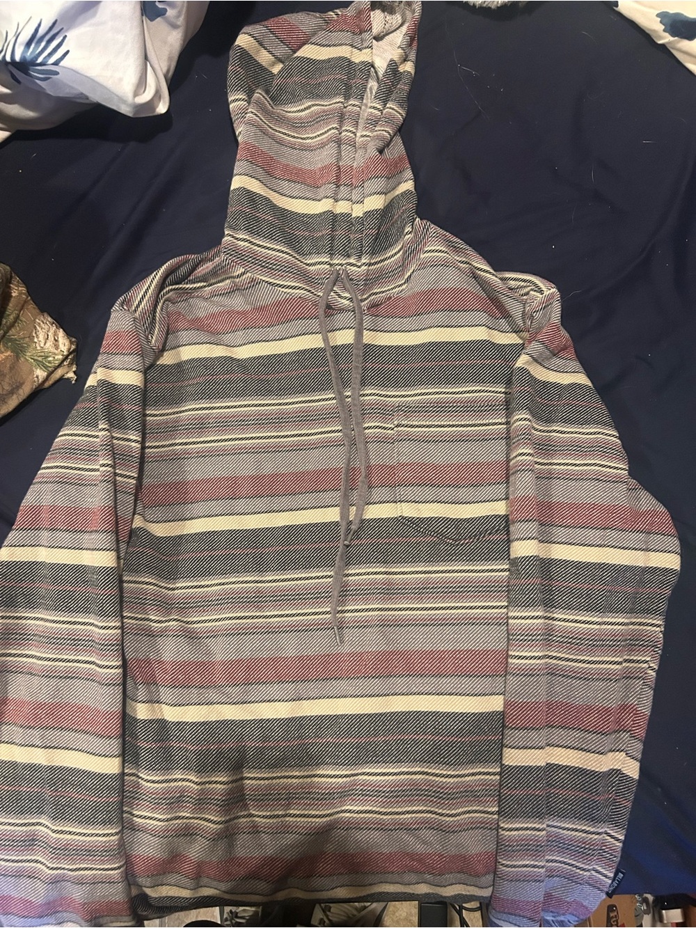 Billabong Striped Hooded Pullover Hoodie in Grey, Cream & Dusty Rose